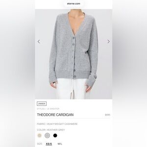 ETERNE grey Theodore cashmere cardigan retail $695 like new, size XS/S